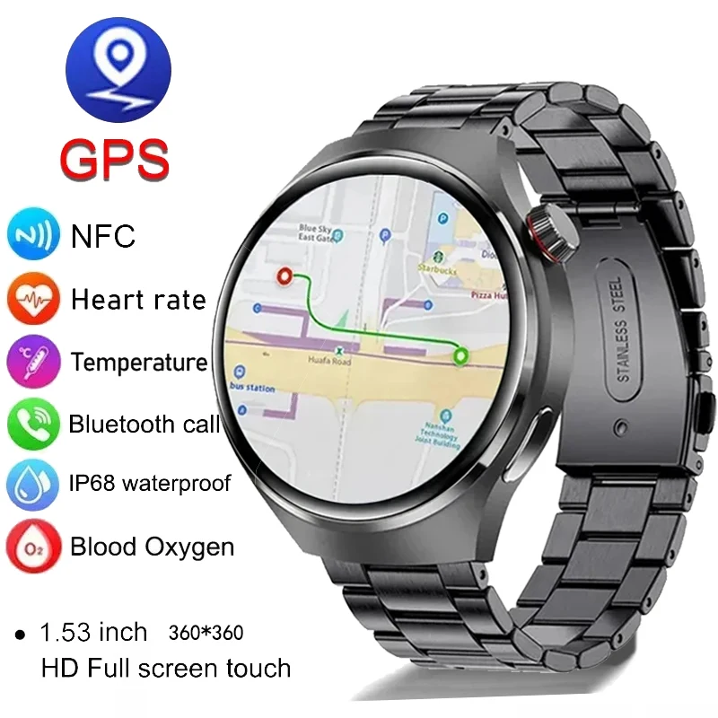 2023 New For Huawei GT4 Pro Smart Watch Men IP68 NFC GPS Tracker AMOLED 360*360 HD Screen Heart Rate Bluetooth Call SmartWatch