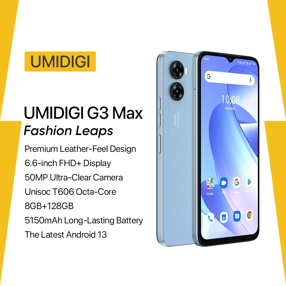 2023 UMIDIGI G3 MAX Smartphone, Android 13 ,Unisoc T606, 8GB+128GB, 50MP Camera, 5150mAh Battery, Dual SIM 4G Phone
