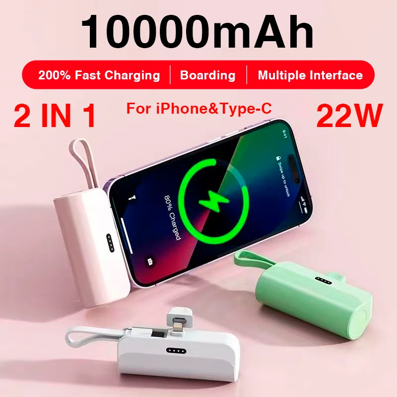 New 10000mAh Mini Power Bank 22W Fast Charging For iPhone Samsung Huawei Xiaomi Portable Plug Play External Battery Powerbank