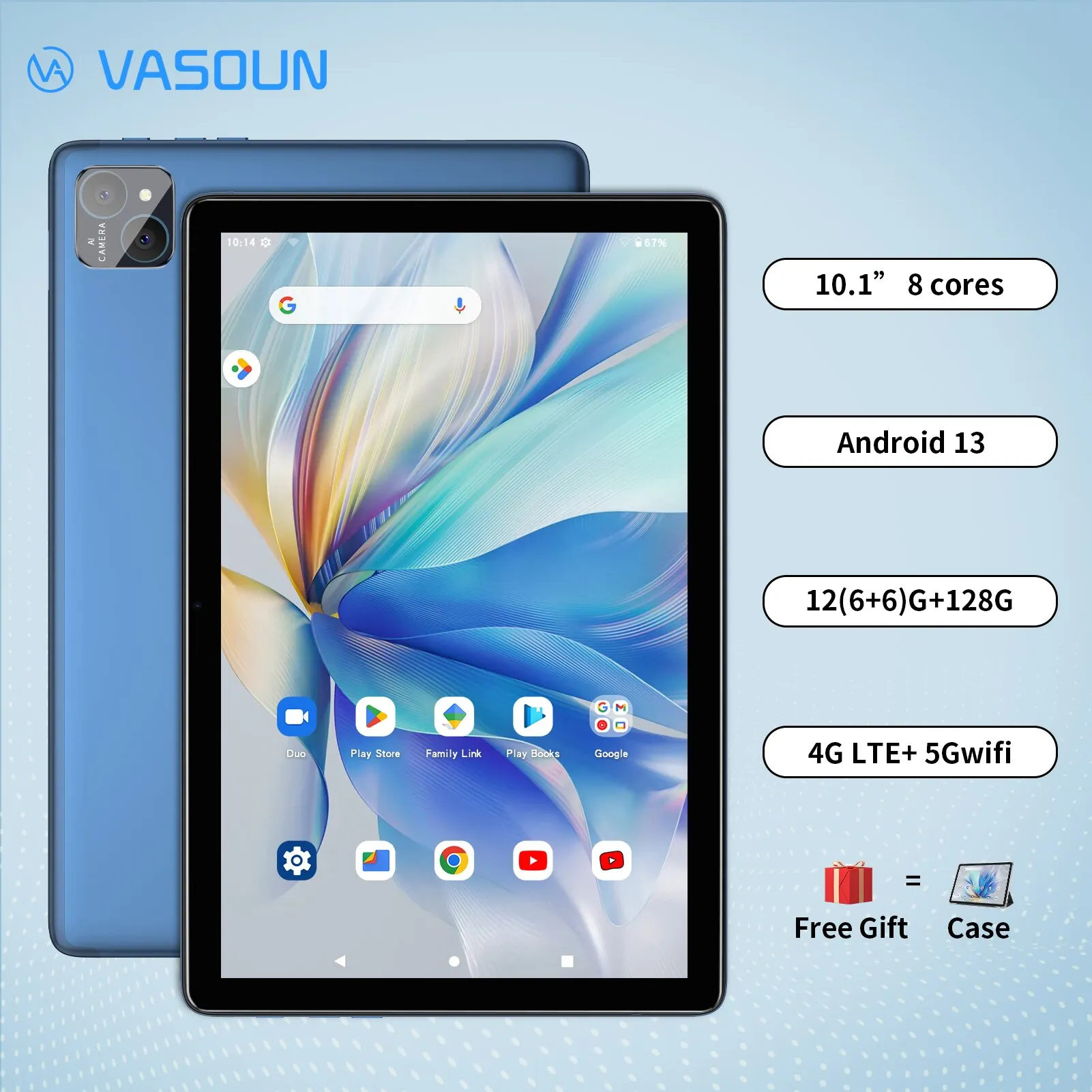 VASOUN Android 13 Tablet 10.1, 12GB(6+6 Expand) RAM, 128GB ROM, Octa Core,  Dual SIM 4G Unlocked With 2.4G/5G WiFi GPS : Gearbest