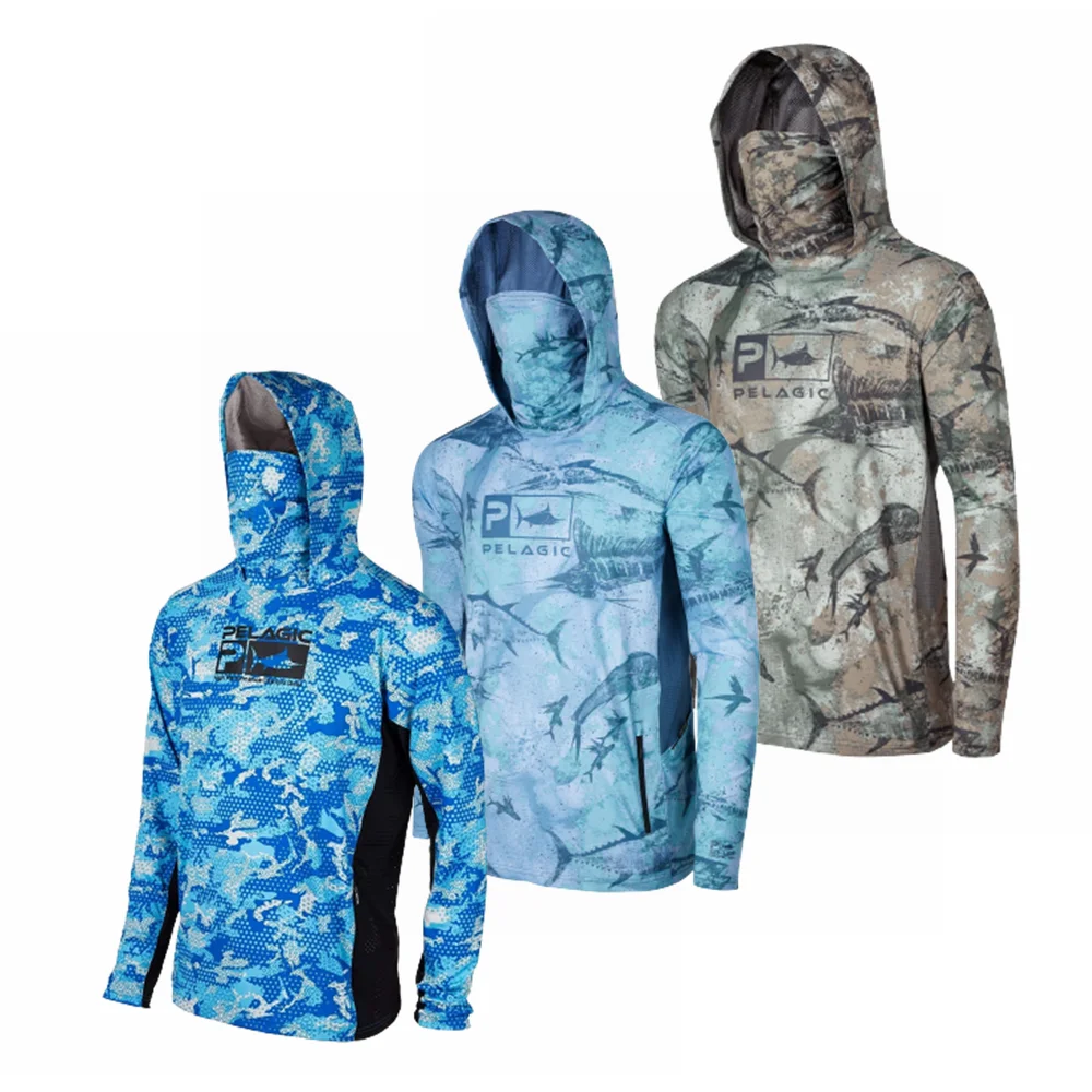 PELAGIC Fishing Shirts Upf 50 Long Sleeve Hooded Face Cover Camisa Pesca  Quick Dry Tops UV Protection Fishing Face Mask Clothes : Gearbest